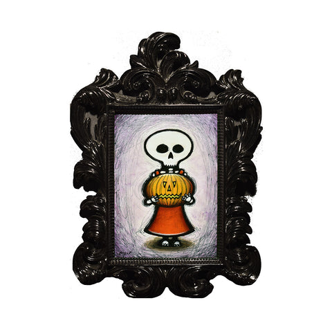 Image of Skeleton Girl with Pumpkin by Autumn Justine Miller